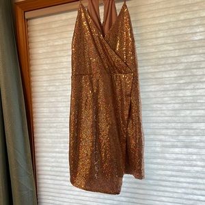 Rose gold sequin wrap mini dress size large